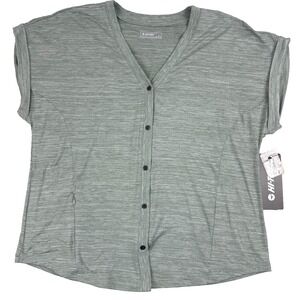 HI-TEC Womens Dolman Short Sleeve Performance Button‎ Front Shirt Top - Sage L